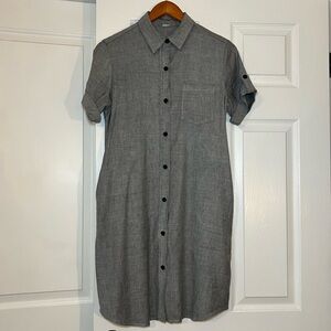 T Tahari Linen Blend Button Down Dress With Pockets